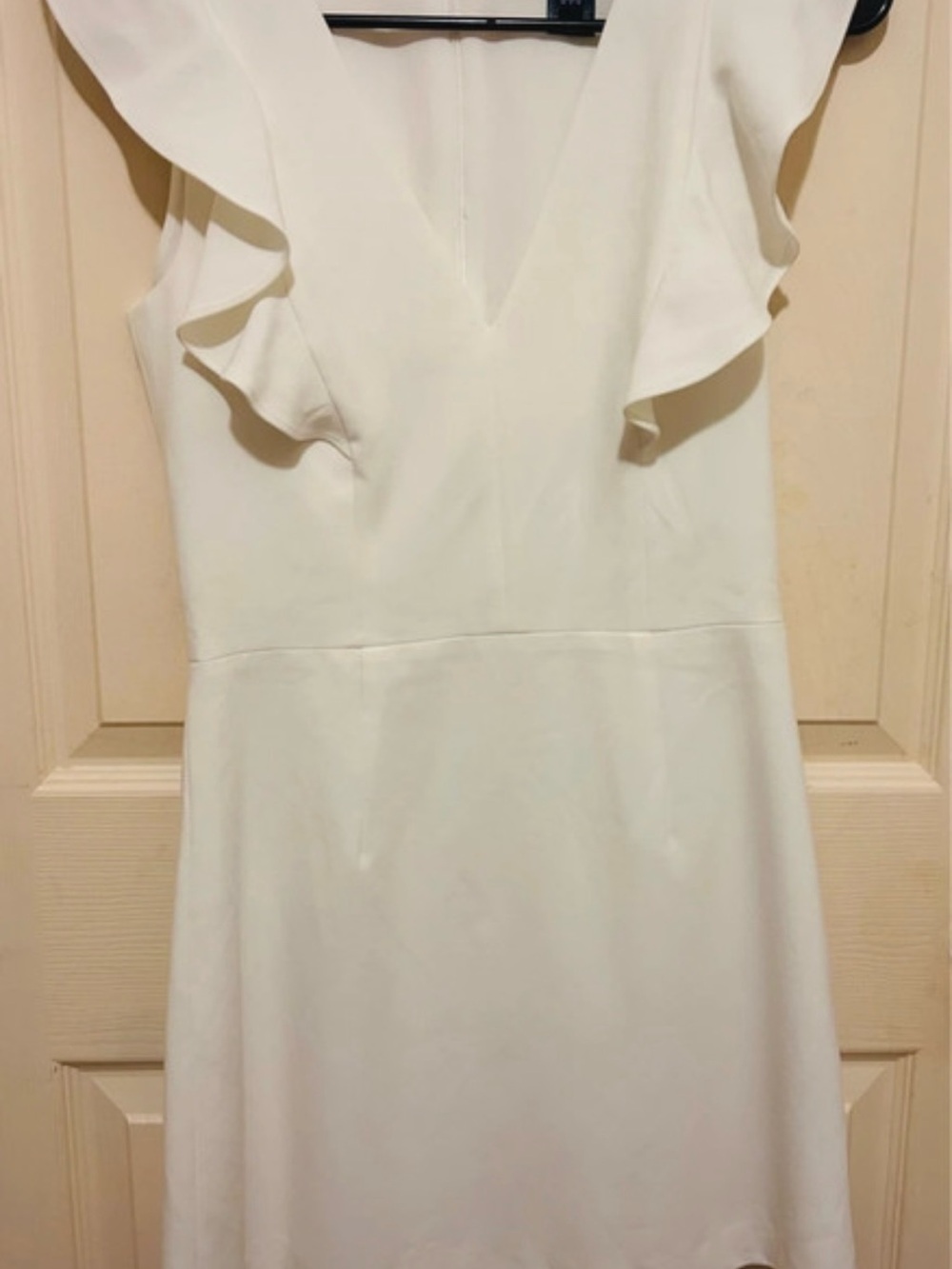 French Connection Cream V‑Neck Ruffle Midi Dress